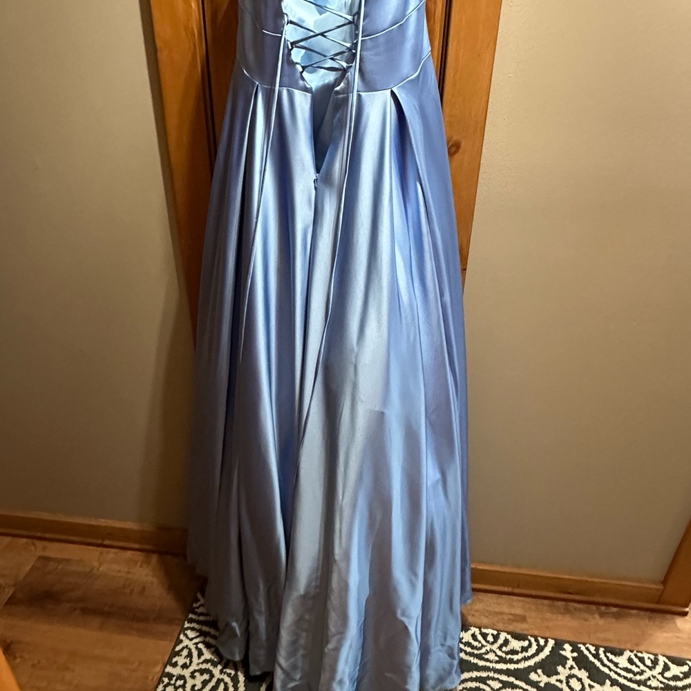 Mori Lee Blue Satin Prom Dress